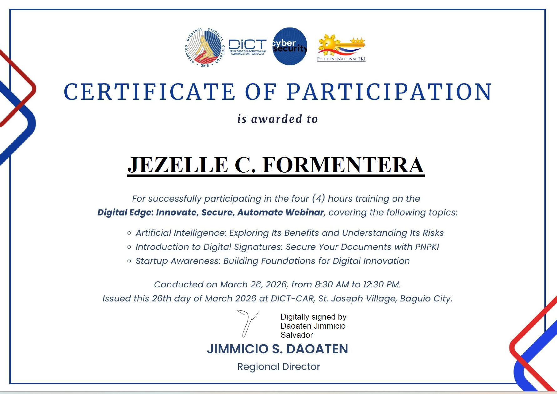 DICT Digital Edge webinar certificate